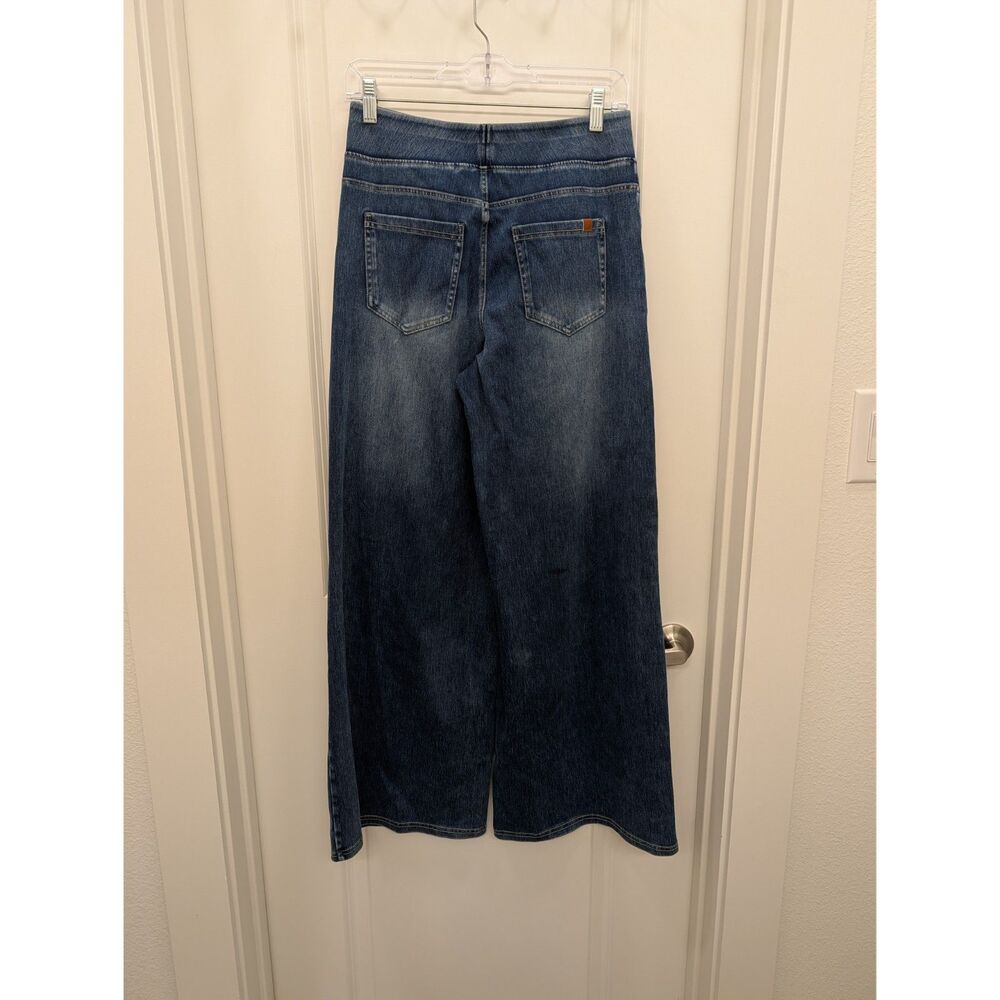 Halara Wide Leg Denim Pants Medium Pull On High Rise Stretchy Casual Blue FLAW